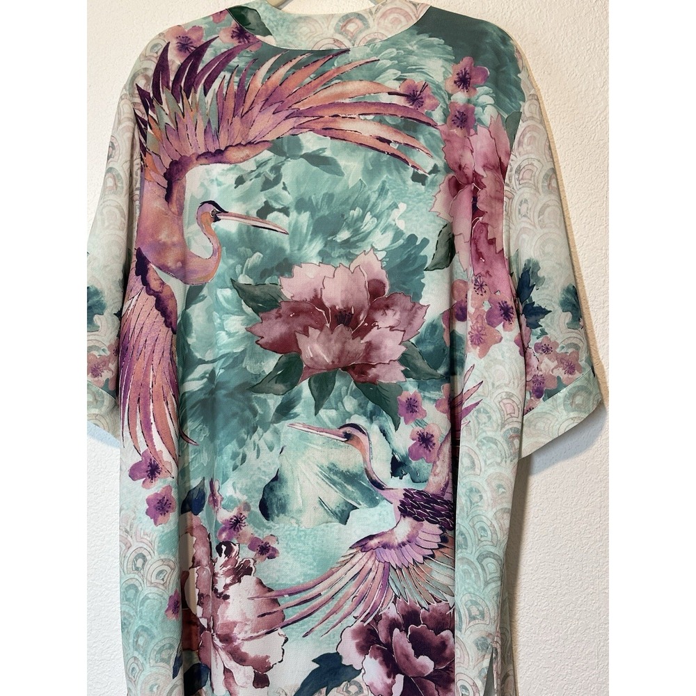 Catherines Women Size 3WXP 26/28WP Cardigan Topper Open Front Tropical Crane